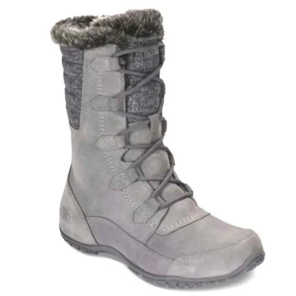 The North Face Nuptse Purna II Gray Women's Winter Boots Suede Faux Fur Size 9